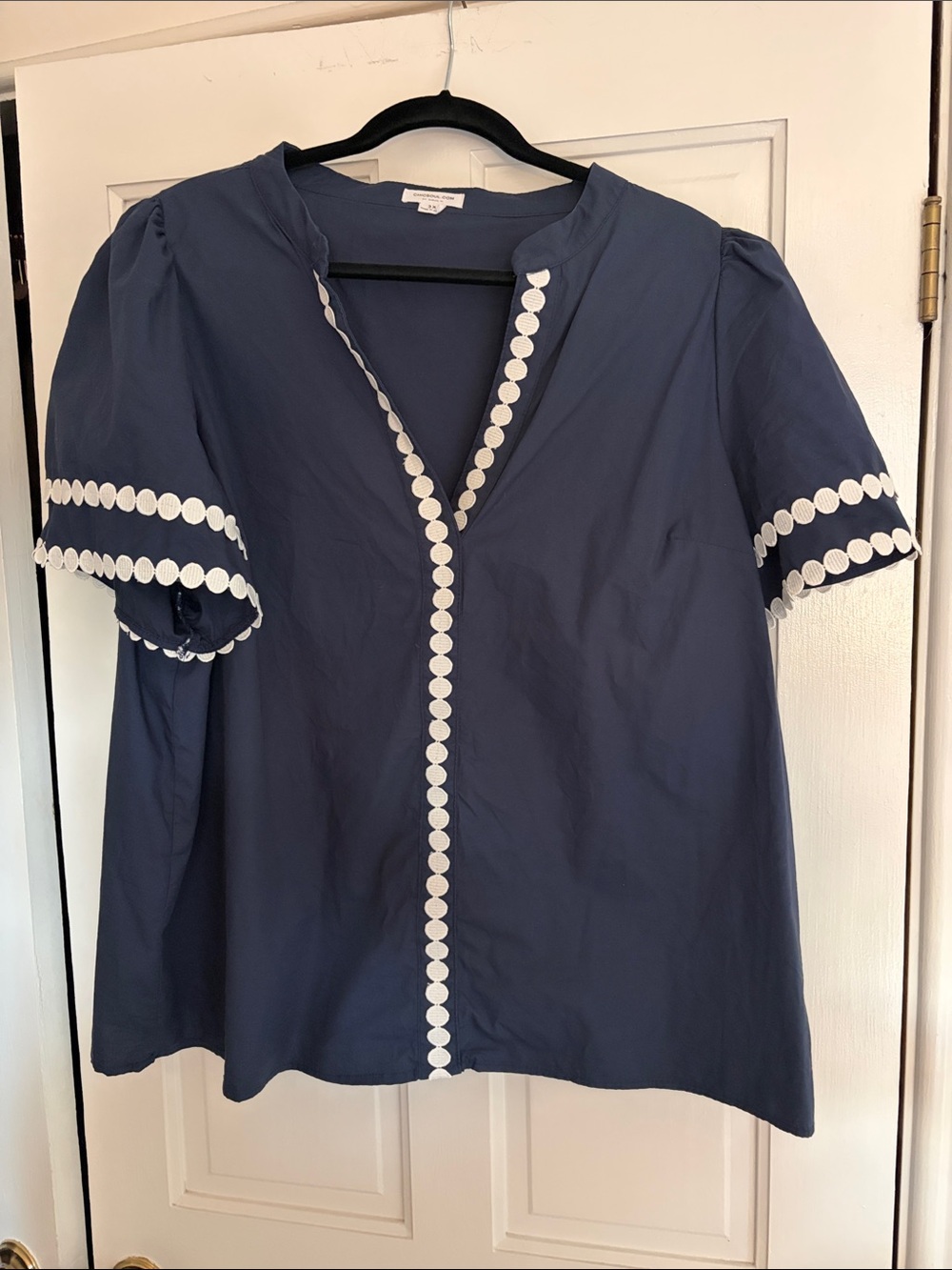 Chic Soul Navy Blouse with White Dot Trim